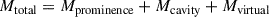 Mathematical equation: $$ \begin{aligned} M_{\mathrm{total} } = M_{\mathrm{prominence} } + M_{\mathrm{cavity} } + M_{\mathrm{virtual} } \end{aligned} $$