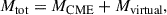 Mathematical equation: $$ \begin{aligned} M_{\mathrm{tot} } = M_{\mathrm{CME} } + M_{\mathrm{virtual} }, \end{aligned} $$