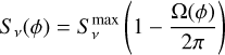 Mathematical equation: $S_{\nu}(\phi) = S_{\nu}^{max} \left(1 - \frac{\Omega(\phi)}{2\pi} \eta \right)$