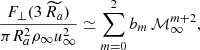Mathematical equation: $$ \begin{aligned}&\frac{F_{\perp }(3\,\widetilde{R_a})}{\pi R_a^2 \rho _\infty u_\infty ^2} \simeq \sum _{m = 0}^2 b_m \, \mathcal{M} _\infty ^{m+2} , \end{aligned} $$