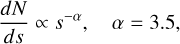 Mathematical equation: \frac{dN}{ds} \propto s^{-\alpha}, \quad \alpha = 3.5,