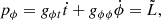 Mathematical equation: $$ \begin{aligned} p_\phi&=g_{\phi t} \dot{t}+ g_{\phi \phi } \dot{\phi }= \tilde{L},\end{aligned} $$