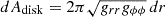 Mathematical equation: $ dA_{\mathrm{disk}}=2\pi\sqrt{g_{rr}g_{\phi\phi}}\,dr $