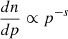Mathematical equation: $ \frac{dn}{dp} \propto p^{-s} $
