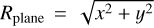 Mathematical equation: ${R_{{\rm{plane}}}} = \sqrt {{x^2} + {y^2}} $