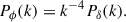 Mathematical equation: $$ \begin{aligned} P_{\phi }(k) = k^{-4} P_{\delta } (k). \end{aligned} $$