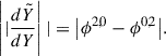 Mathematical equation: $$ \begin{aligned} \left||\frac{d \tilde{Y}}{dY} \right||= \big | \phi ^{2,0} - \phi ^{0,2} \big | . \end{aligned} $$
