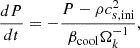 Mathematical equation: $$ \begin{aligned} \frac{dP}{dt}= -\frac{P - \rho c_{{s},\mathrm {ini}} ^{2}}{\beta _\mathrm{cool} \Omega _{k}^{-1}}, \end{aligned} $$