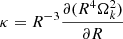 Mathematical equation: $ \kappa = R^{-3}\frac{\partial(R^{4}\Omega_{k}^{2})}{\partial R} $