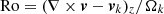 Mathematical equation: $ \mathrm{Ro} = (\nabla \times \boldsymbol{v} - \boldsymbol{v}_k)_z / \Omega_k $