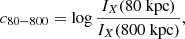 Mathematical equation: $$ \begin{aligned} c_{80-800} = \log \frac{I_X(80 \text{ kpc})}{I_X(800 \text{ kpc})}, \end{aligned} $$