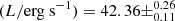 Mathematical equation: $ (L/\mathrm{erg\ s^{-1}}) = 42.36 \pm_{0.11}^{0.26} $