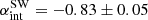 Mathematical equation: $ \alpha_{\mathrm{int}}^{\mathrm{SW}} = -0.83 \pm 0.05 $