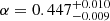 Mathematical equation: $ \alpha = 0.447_{-0.009}^{+0.010} $