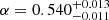 Mathematical equation: $ \alpha = 0.540_{-0.011}^{+0.013} $