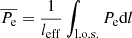 Mathematical equation: $$ \begin{aligned} \overline{P_{\rm e}} = \frac{1}{l_{\mathrm{eff} }} \int _{\rm l.o.s.} P_{\rm e} \mathrm{d} l \end{aligned} $$
