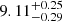 Mathematical equation: $ 9.11^{+0.25}_{-0.29} $