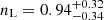 Mathematical equation: $ n_{\mathrm{L}} = 0.94^{+0.32}_{-0.34} $