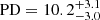 Mathematical equation: $ \mathrm{PD} = 10.2_{-3.0}^{+3.1} $