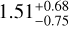 Mathematical equation: $\[1.51_{-0.75}^{+0.68}\]$