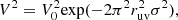 Mathematical equation: $$ \begin{aligned} V^2 = V_0^2\mathrm{{exp}}(-2\pi ^2 r_\mathrm{uv} ^2\sigma ^2), \end{aligned} $$