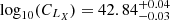 Mathematical equation: $ \log_{10}(C_{L_X}) = 42.84^{+0.04}_{-0.03} $