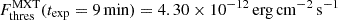Mathematical equation: $ F^{\mathrm{MXT}}_{\mathrm{thres}}(t_{\mathrm{exp}} = 9\,\mathrm{min}) = 4.30 \times 10^{-12}\,\mathrm{erg\,cm}^{-2}\,\mathrm{s}^{-1} $