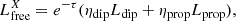 Mathematical equation: $$ \begin{aligned} L^X_{\mathrm{free}} = e^{-\tau } (\eta _{\mathrm{dip}} L_{\mathrm{dip}} + \eta _{\mathrm{prop}}L_{\mathrm{prop}}), \end{aligned} $$