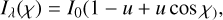 Mathematical equation: I_\lambda (\chi) = I_0 (1-u + u \cos \chi_ ),