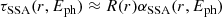 Mathematical equation: $$ \begin{aligned} \tau _{\rm SSA}(r, E_{\rm ph}) \approx R(r) \alpha _{\rm SSA}(r, E_{\rm ph}) \end{aligned} $$