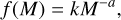 Mathematical equation: $\[f(M)=k M^{-a},\]$