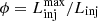 Mathematical equation: $ \phi = L_{\rm inj}^\mathrm{max}/L_{\rm inj} $