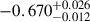 Mathematical equation: $ -0.670^{+0.026}_{-0.012} $