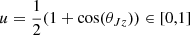 Mathematical equation: $ u=\frac{1}{2}(1+\cos(\theta_{Jz}))\in[0,1] $