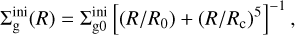Mathematical equation: \Sigma_{\rm g}^{\rm ini}(R) = \Sigma_{\rm g0}^{\rm ini}\left[(R/R_0)+(R/R_{\rm c})^5\right]^{-1},