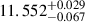 Mathematical equation: $ 11.552^{+0.029}_{-0.067} $