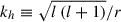 Mathematical equation: $ k_{h}\equiv\sqrt{l\left(l+1\right)}/r $