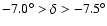 ${-7.0^\circ > \delta > -7.5^\circ }$