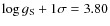$\log g_{\rm S}+1\sigma=3.80$