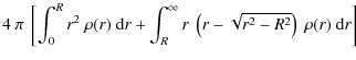 $\displaystyle 4~\pi~\left [ \int_0^R r^2 ~\rho(r)~{\rm d}r + \int_R^\infty
r~ \left (r-\sqrt{r^2-R^2}\right)~\rho(r)~{\rm d}r \right]$